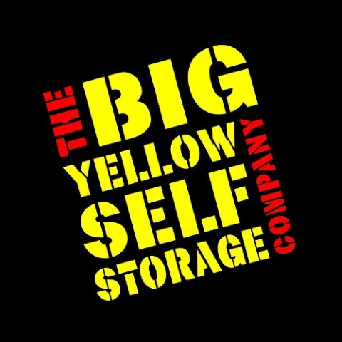 Big Yellow Self Storage Company logo in yellow and red text on a black background.