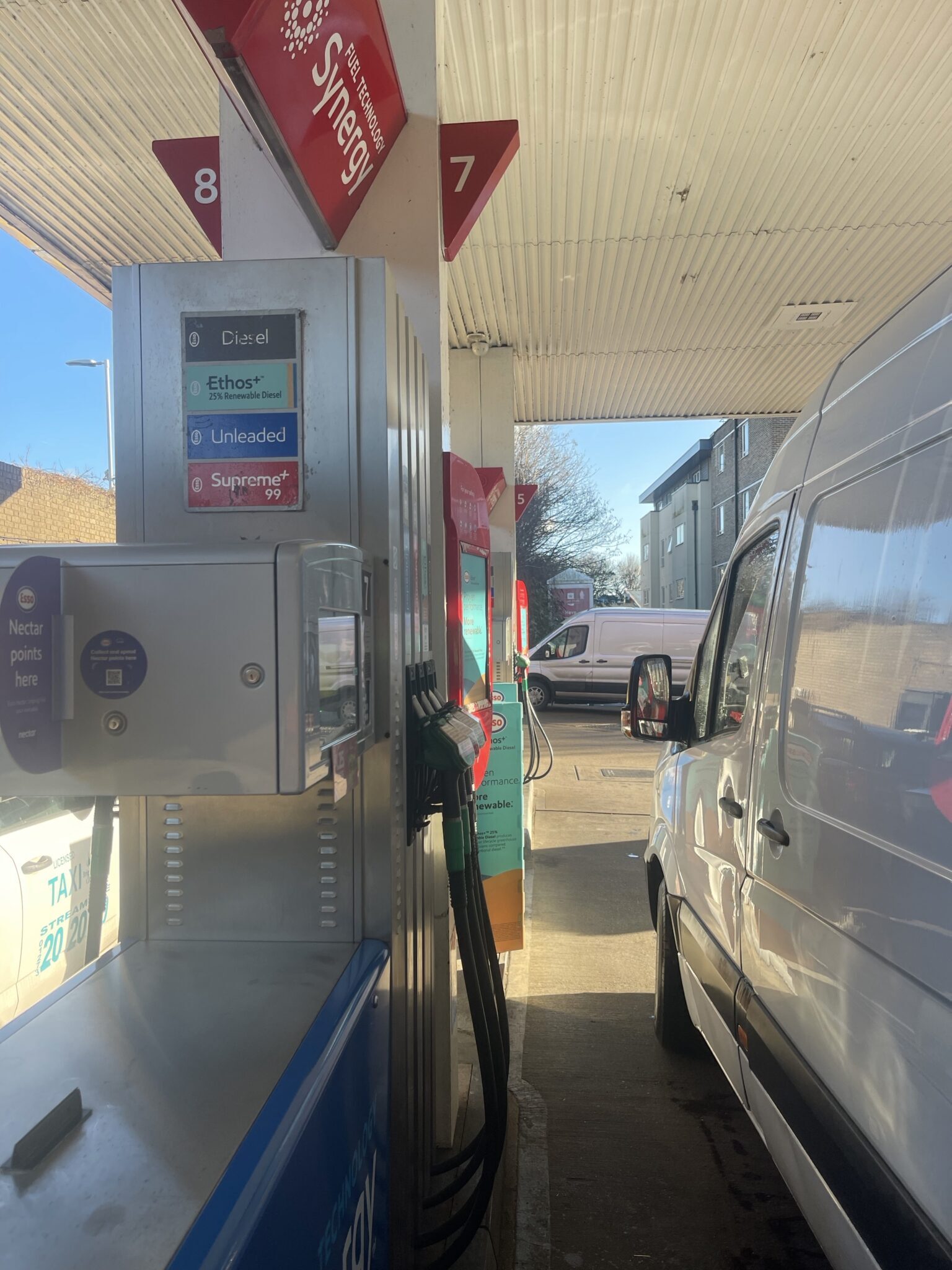 Topping up with Esso Ethos+ 25% renewable diesel at our local Esso in Brighton, keeping our eco removals pledge on the road.