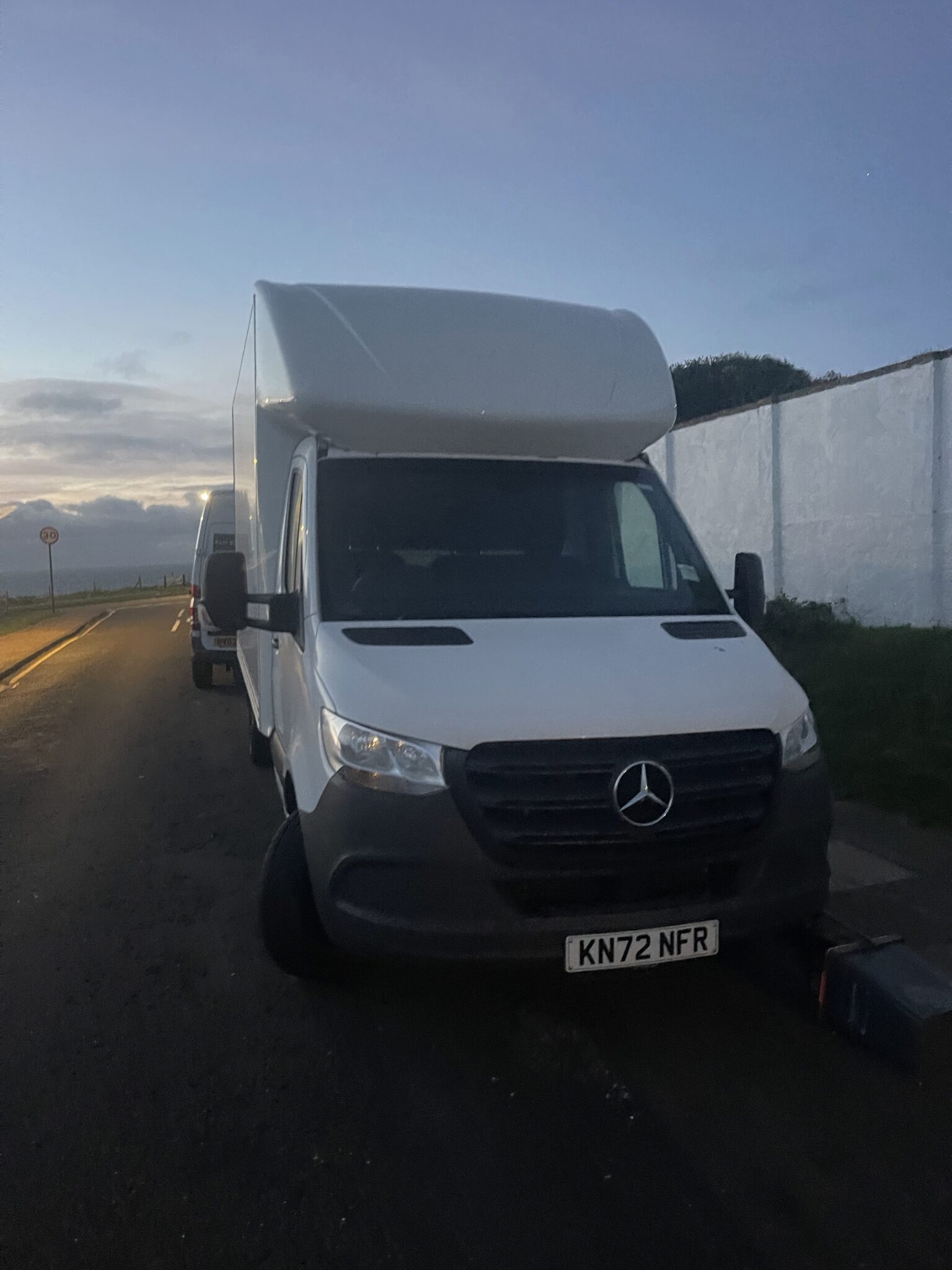 ESV Removals Luton van on the Sussex coast at dawn
