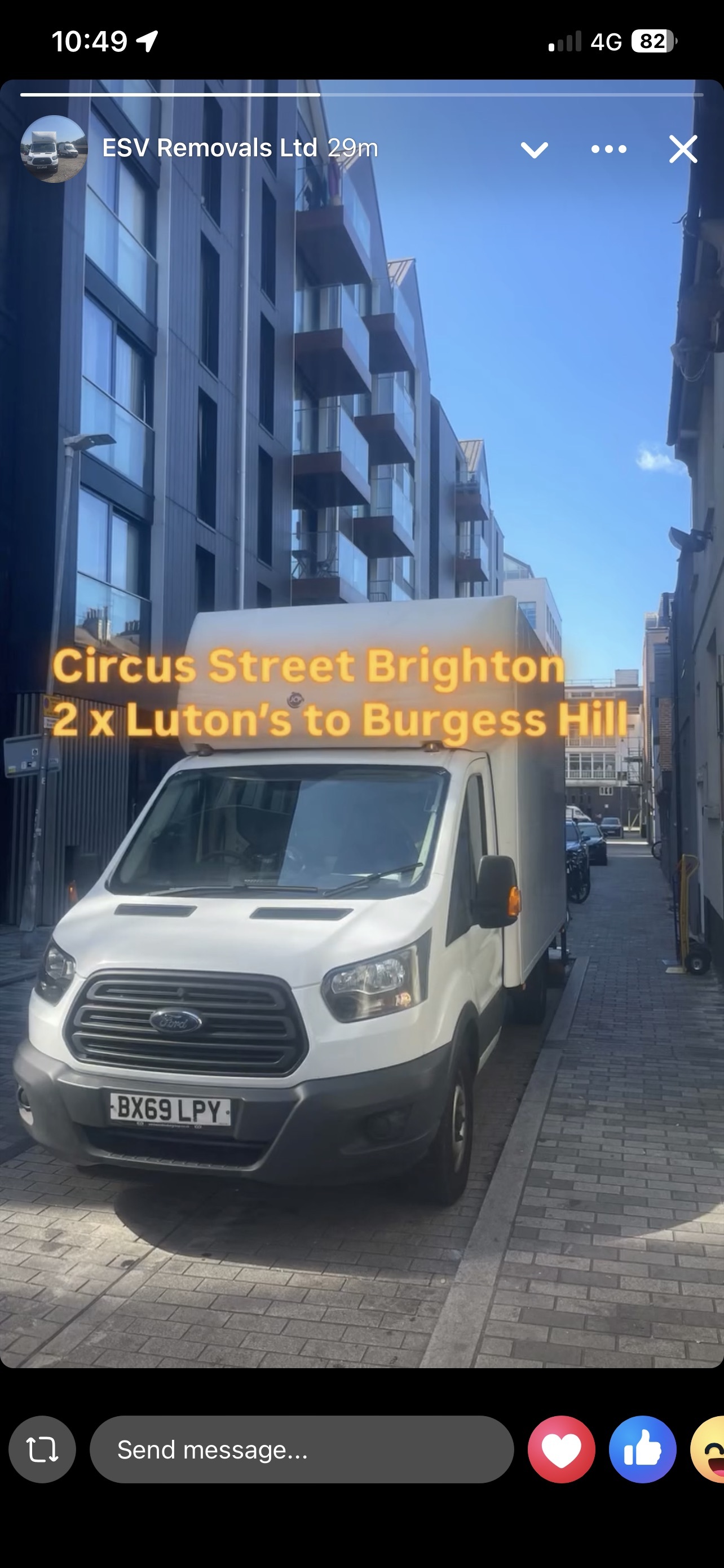 ESV Removals Ltd Ford Transit Luton parked at the Circus Street loading bay in Brighton, alongside the development's apartment blocks